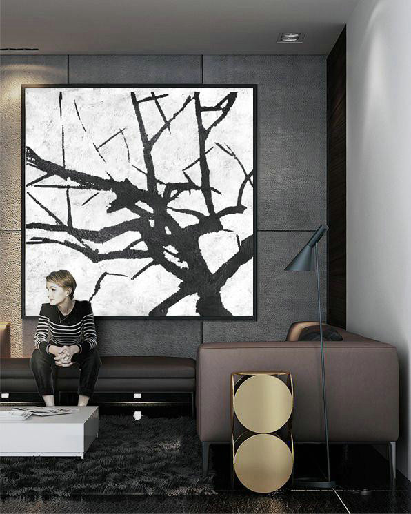 Hand Made Original Art,Oversized Minimal Black And White Painting - Original Abstract Painting Canvas Art
